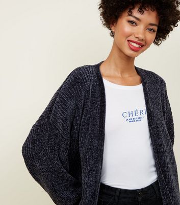 Dark Grey Chenille Balloon Sleeve Cardigan | New Look Dark Grey Chenille Balloon Sleeve Cardigan | New Look