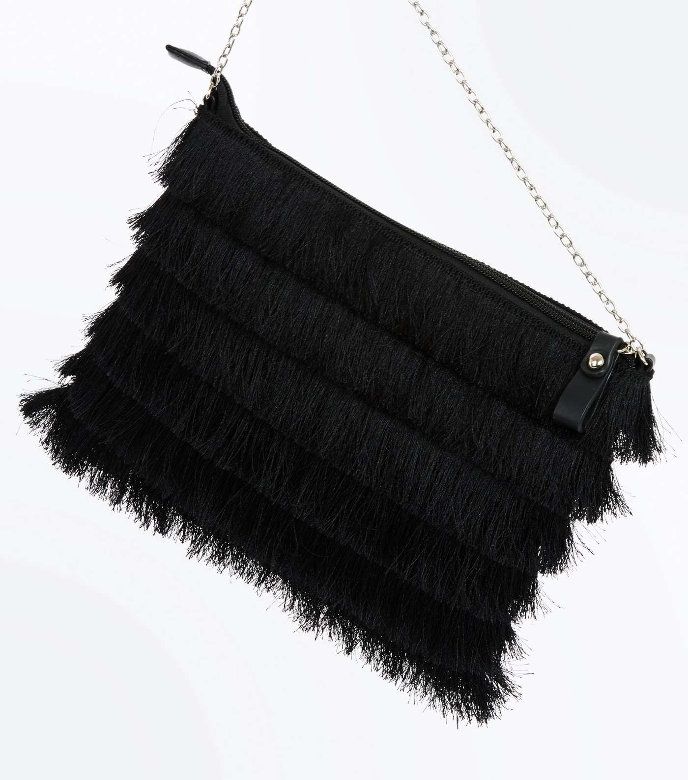 Black Layered Tassel Zip Top Clutch Bag Image 4