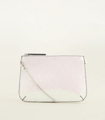 white glitter clutch bag