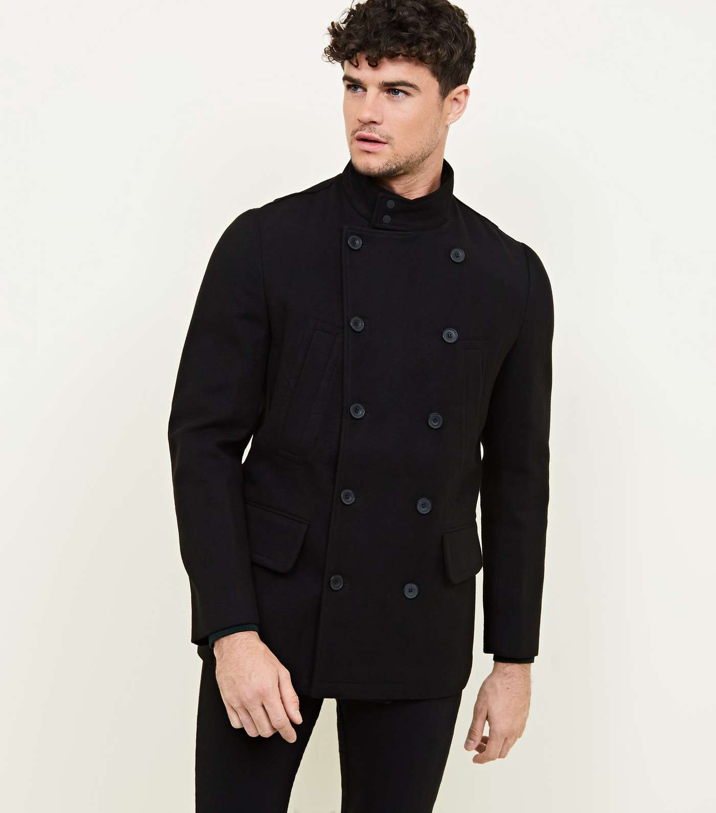 Black Double Breasted Military Coat