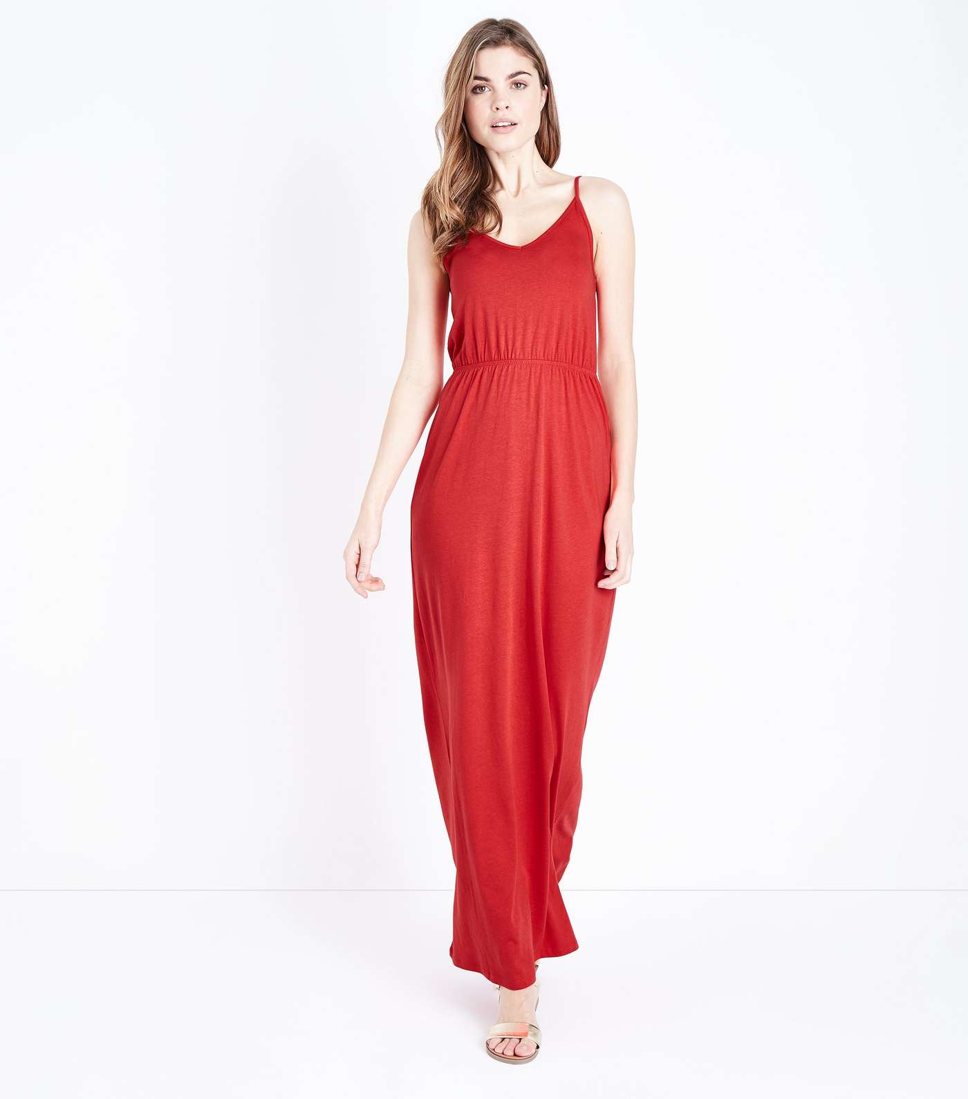 Red Jersey V Neck Maxi Dress