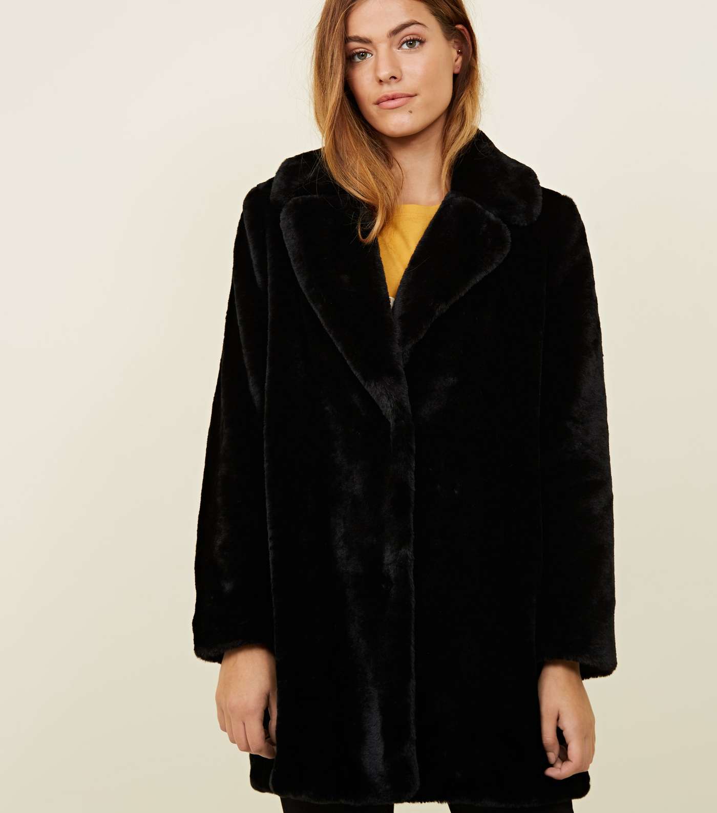 Petite Black Faux Fur Coat 