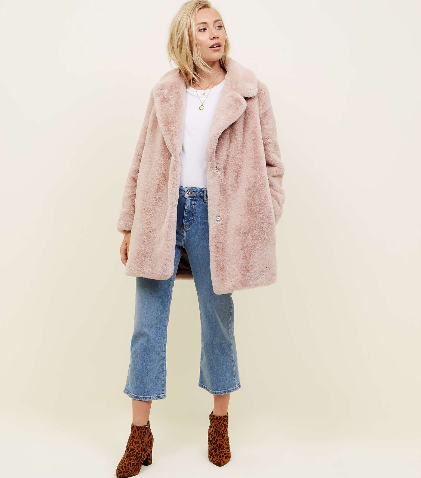 Petite Pale Pink Faux Fur Coat  Image 2