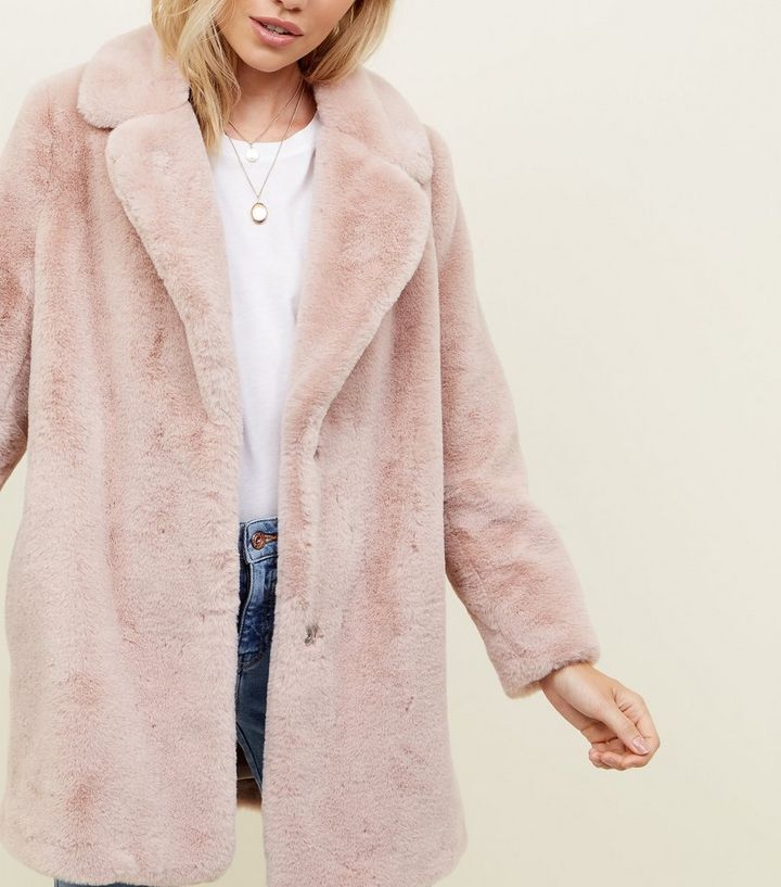 Petite Pale Pink Faux Fur Coat New Look, Petite Pale Pink Faux Fur Coat