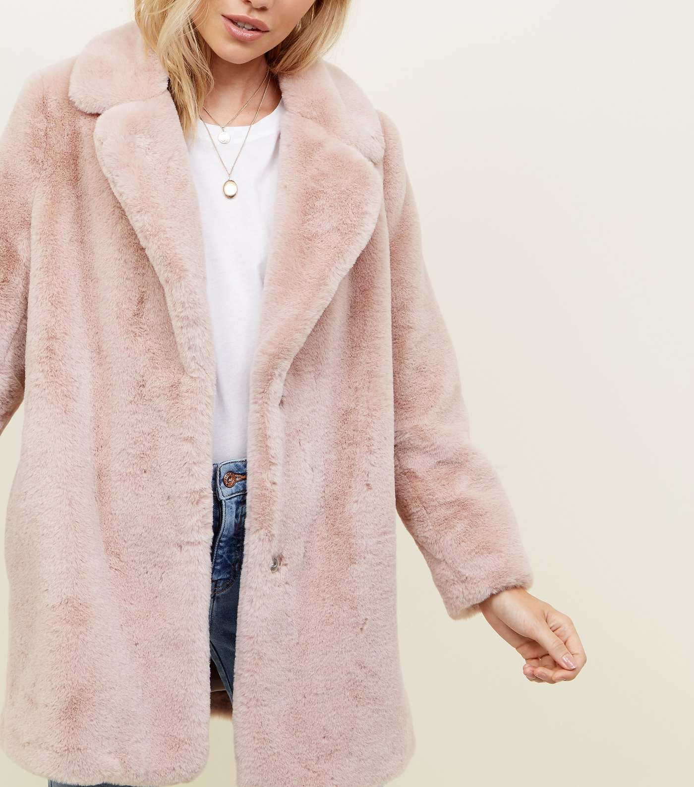 Petite Pale Pink Faux Fur Coat  Image 6