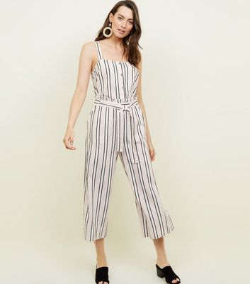 White Stripe Linen Blend Paperbag Trousers | New Look