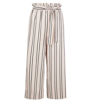 White Stripe Linen Blend Paperbag Trousers | New Look