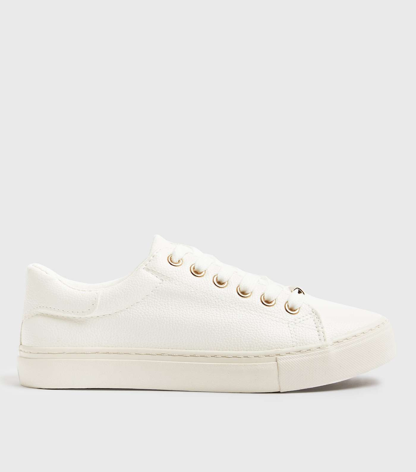 White Leather-Look Metal Trim Trainers