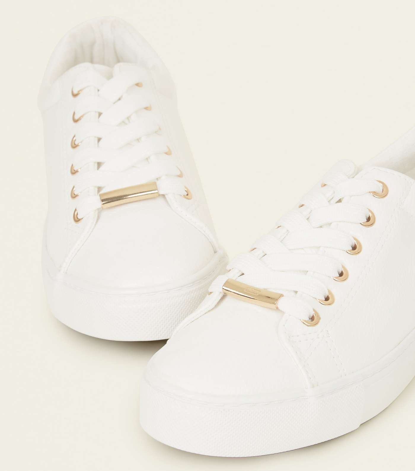 White Leather-Look Metal Trim Trainers Image 3
