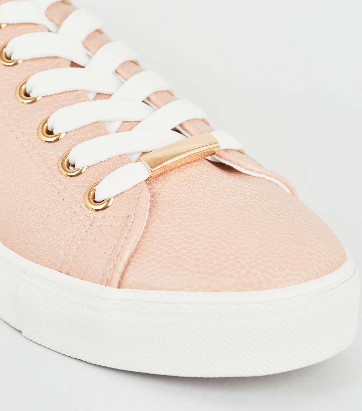 Pale Pink Leather-Look Metal Trim Trainers Image 4