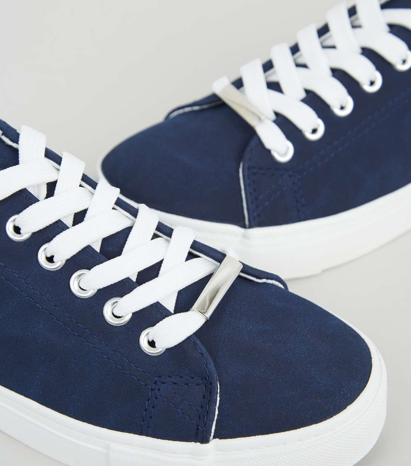 Navy Leather-Look Metal Trim Trainers Image 4