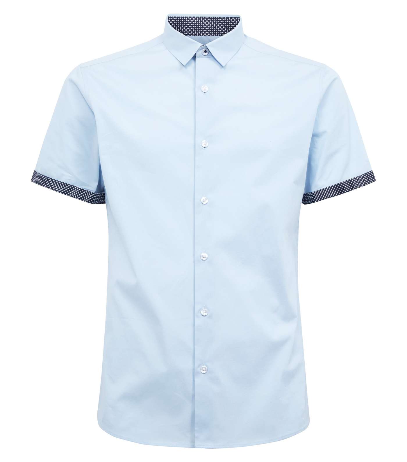 Pale Blue Short Sleeve Trim Muscle Fit Shirt Image 4