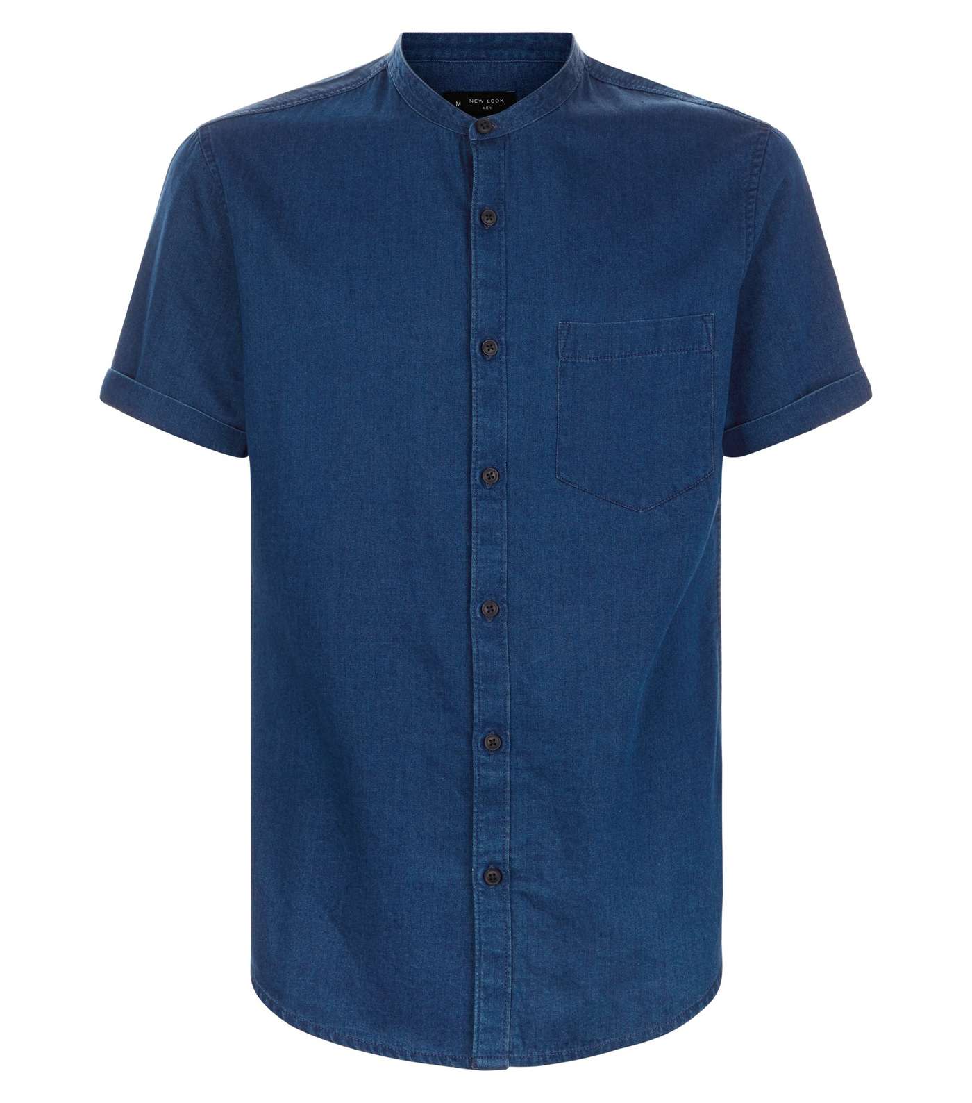 Blue Grandad Collar Denim Shirt Image 4