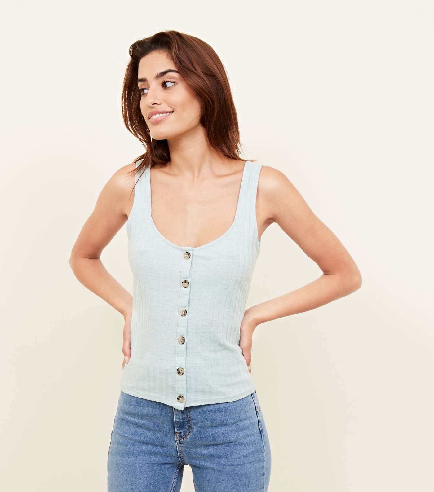 Mint Green Button Front Ribbed Vest