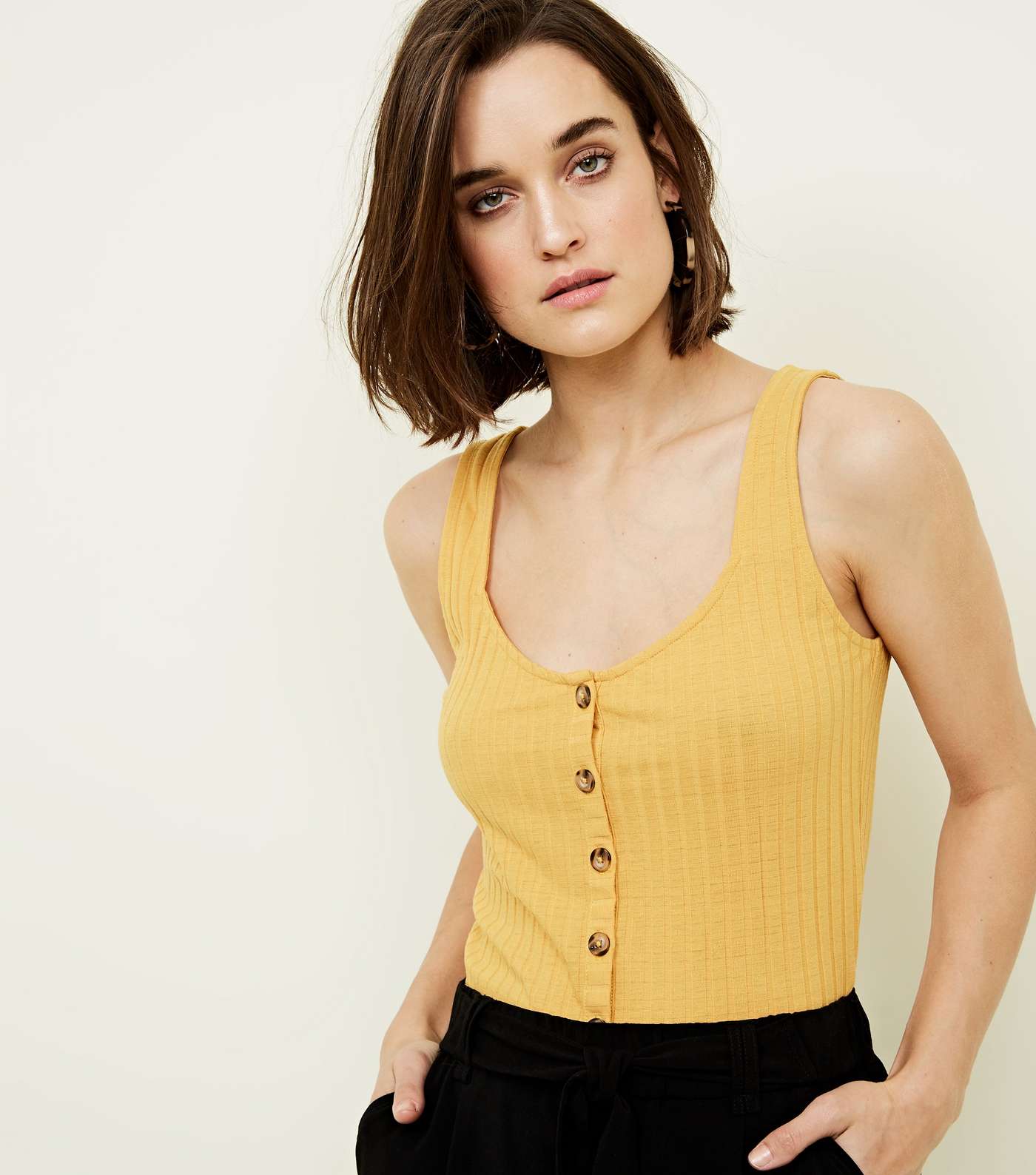 Yellow Button Front Ribbed Vest