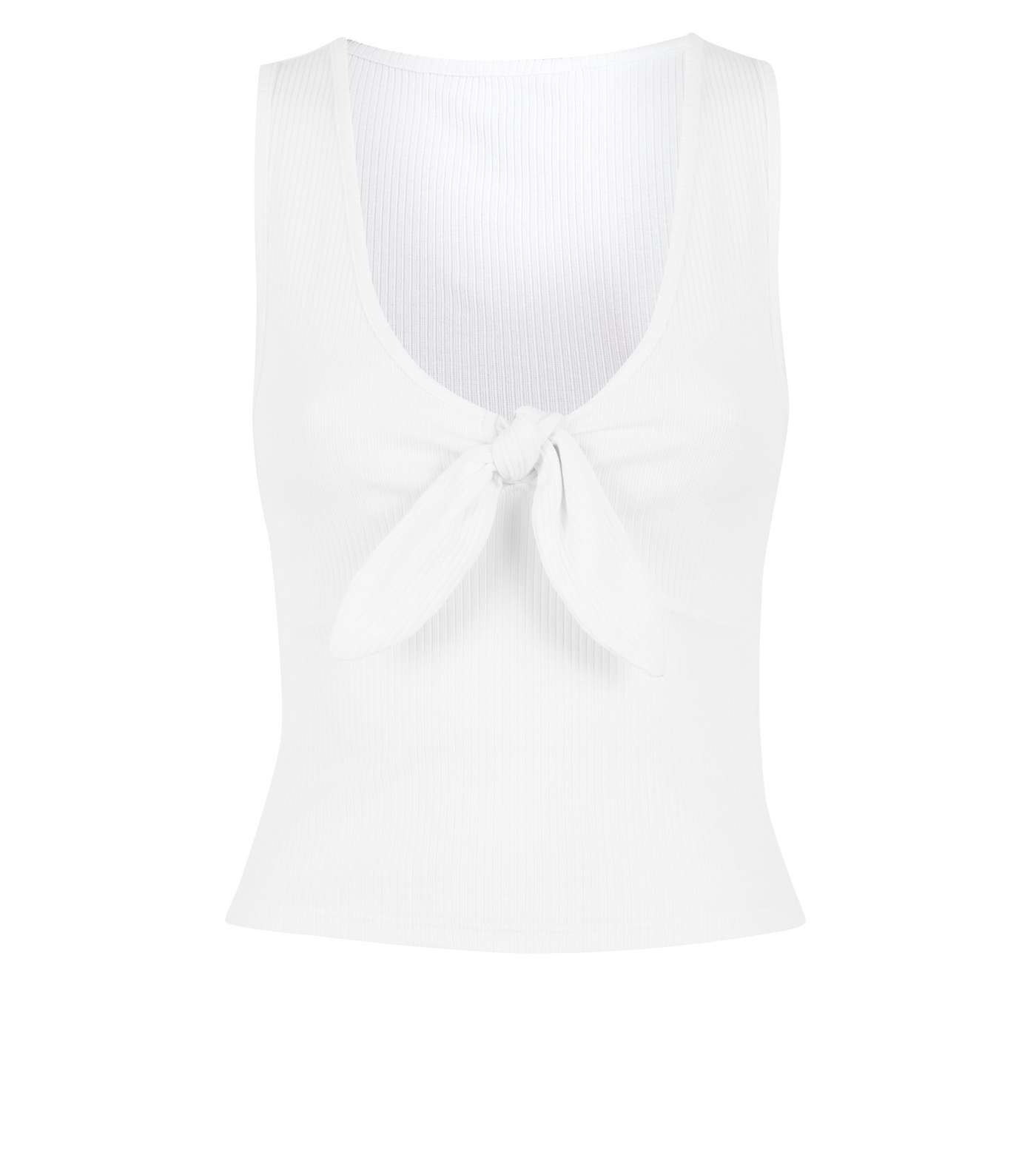 White Ribbed Tie Front Vest Image 4