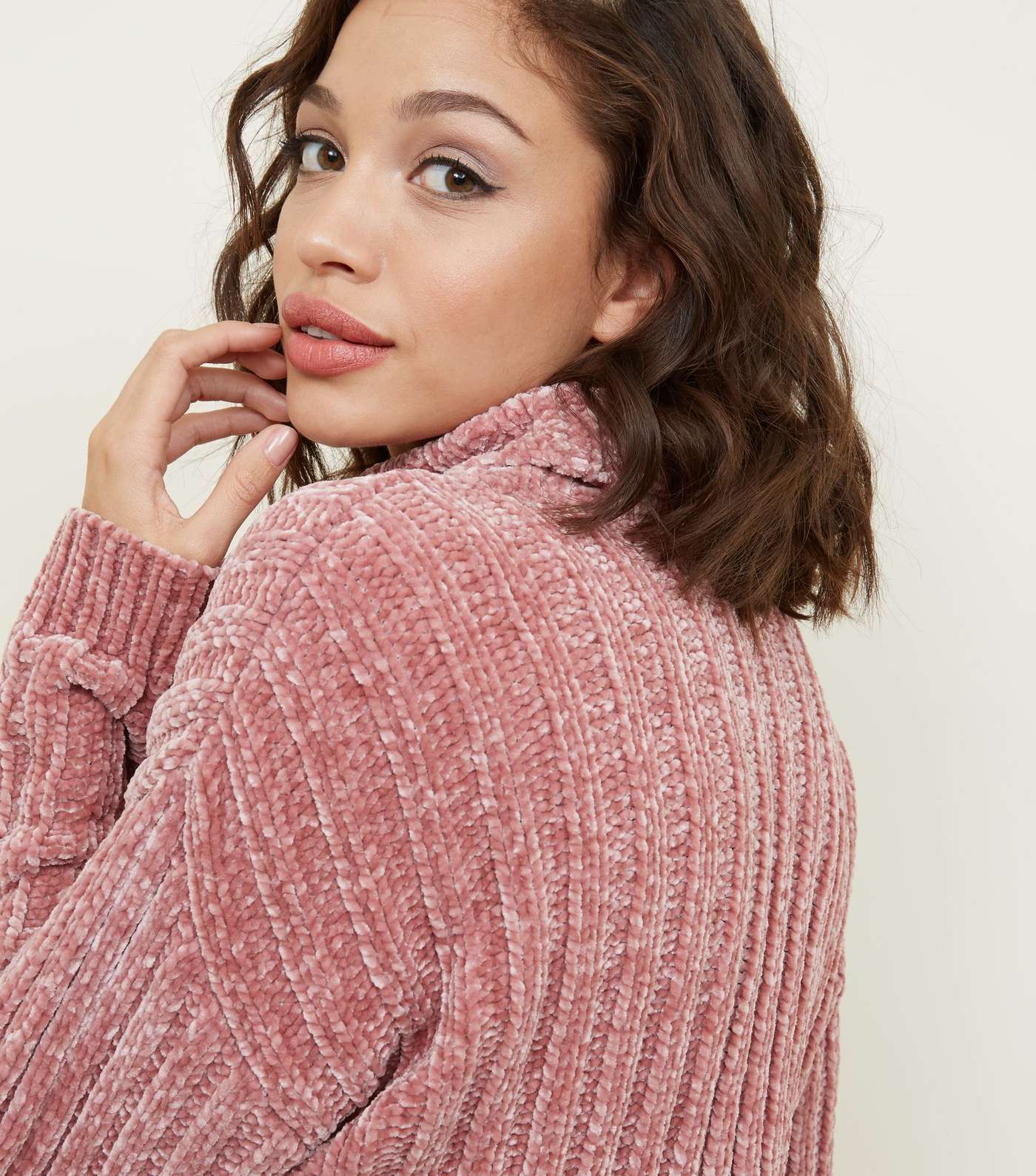 Pink Ribbed Chenille Roll Neck Jumper Image 3