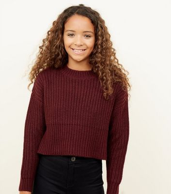 Girls Burgundy Chunky Knit Jumper New Look