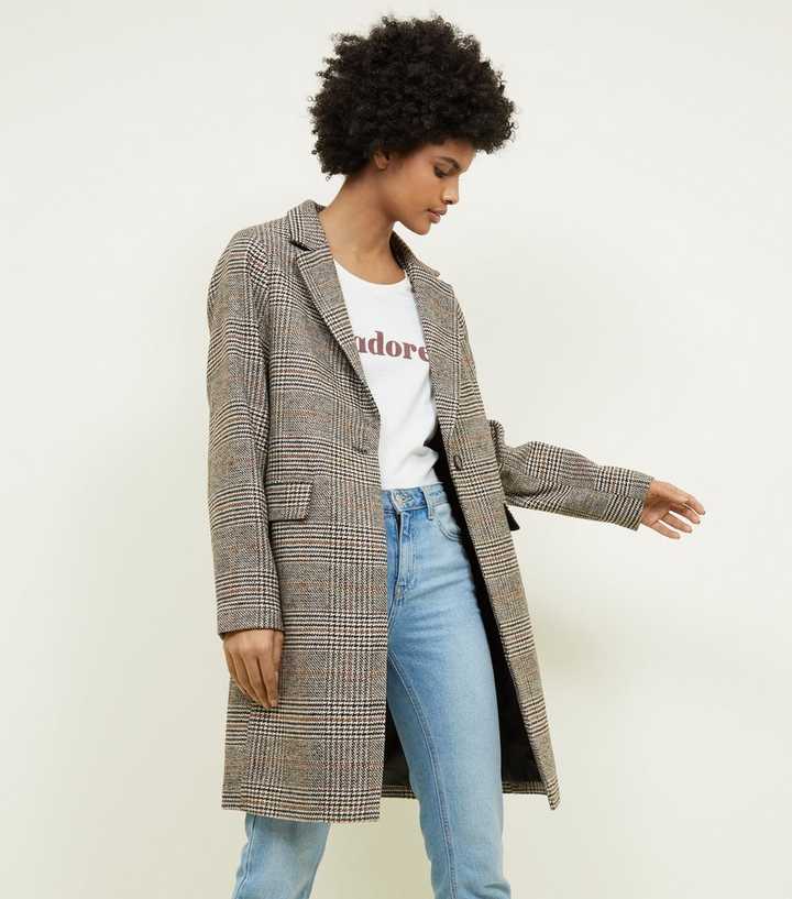 Tan Check Revere Collar Coat