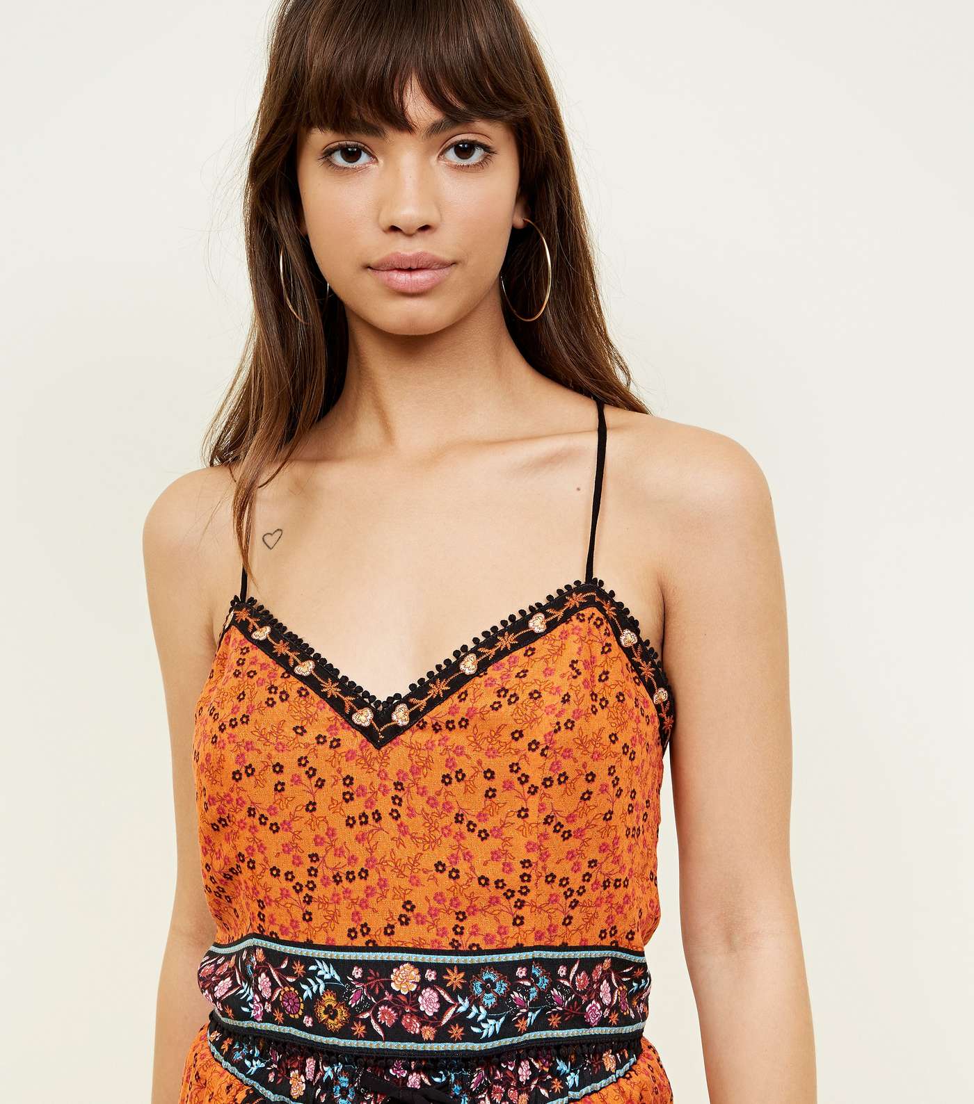 Rust Ditsy Floral Embroidered Cropped Cami