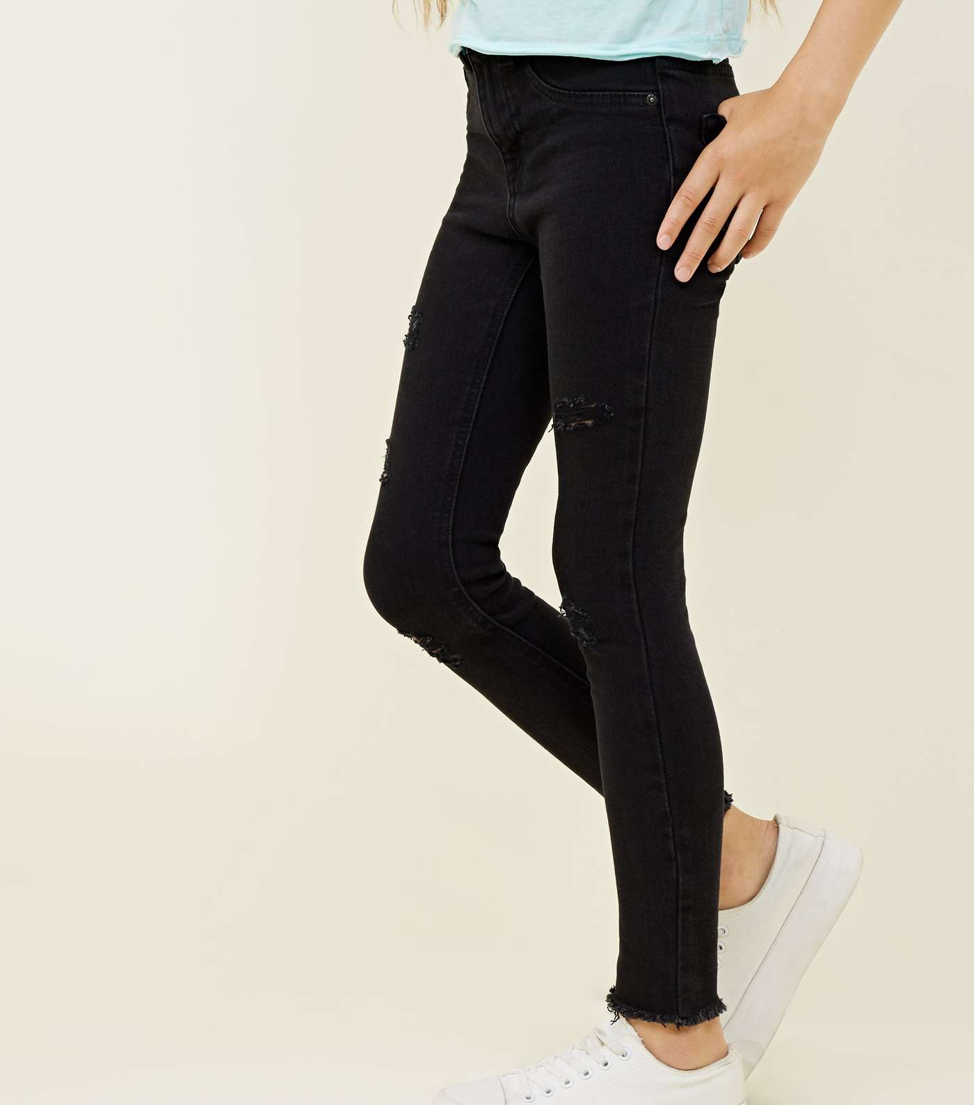 Girls Black Ripped High Waist Skinny Jeans Image 6