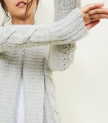 New look grey cable clearance knit cardigan