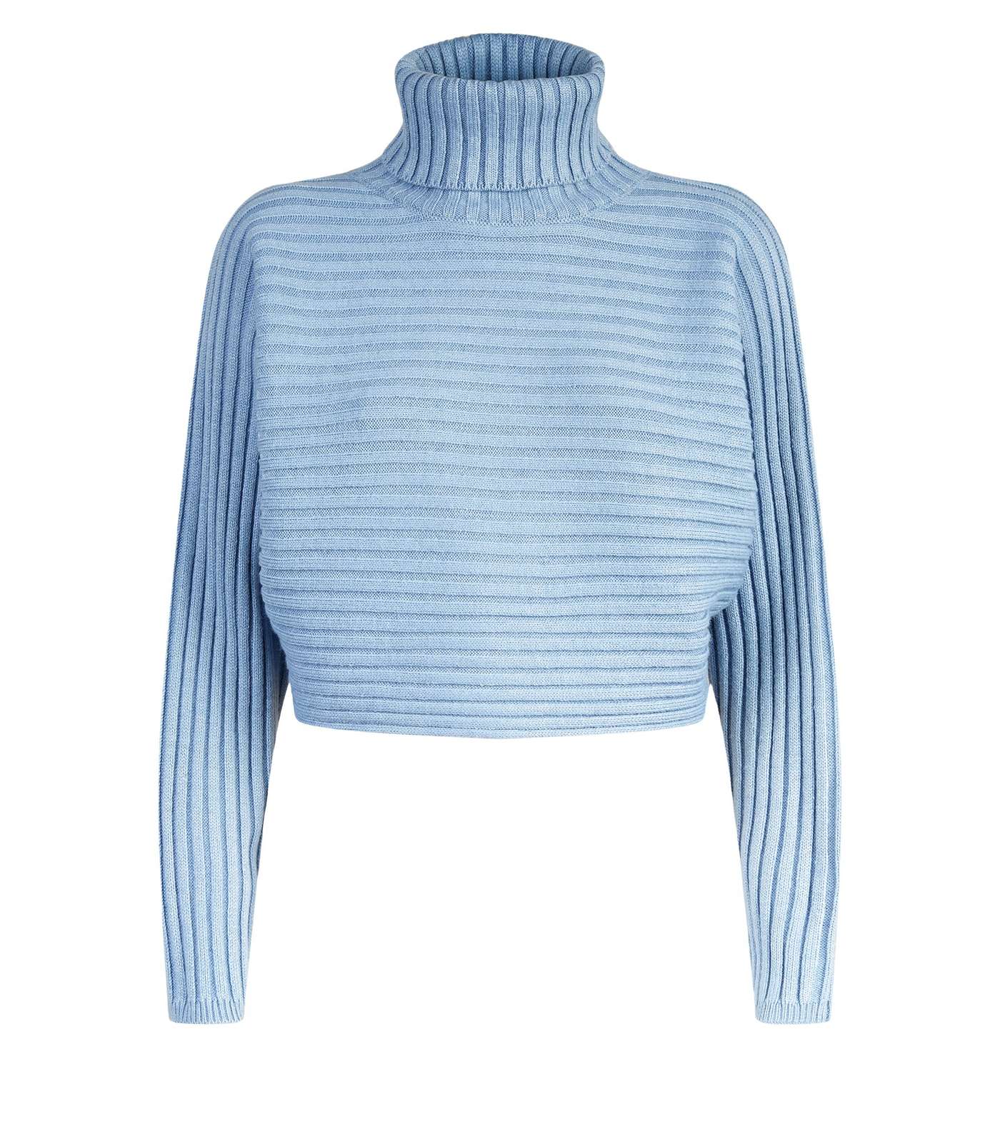 Pale Blue Roll Neck Boxy Cropped Jumper Image 4