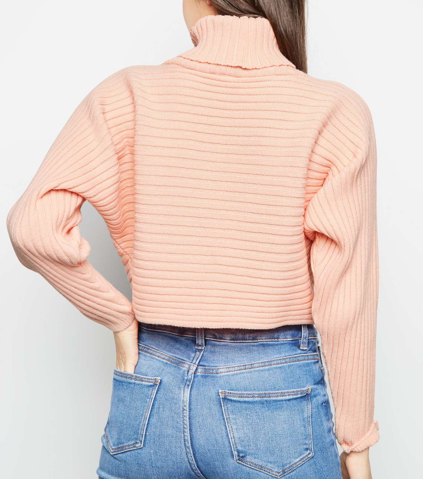 Coral Roll Neck Boxy Cropped Jumper  Image 3