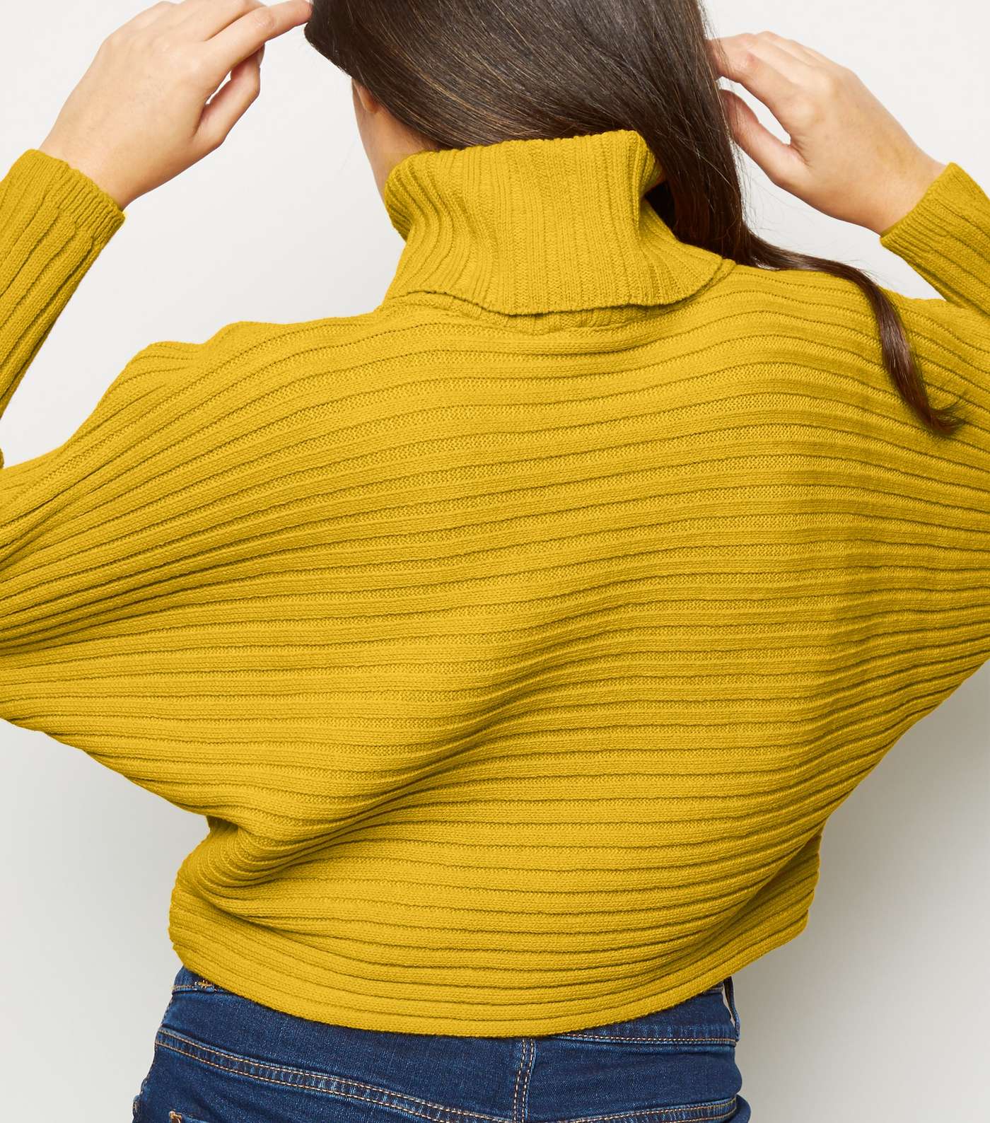 Mustard Roll Neck Boxy Cropped Jumper Image 3