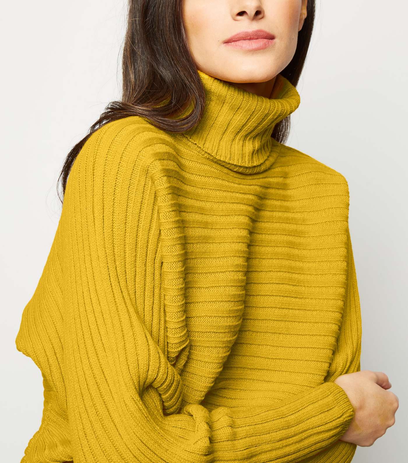 Mustard Roll Neck Boxy Cropped Jumper Image 5