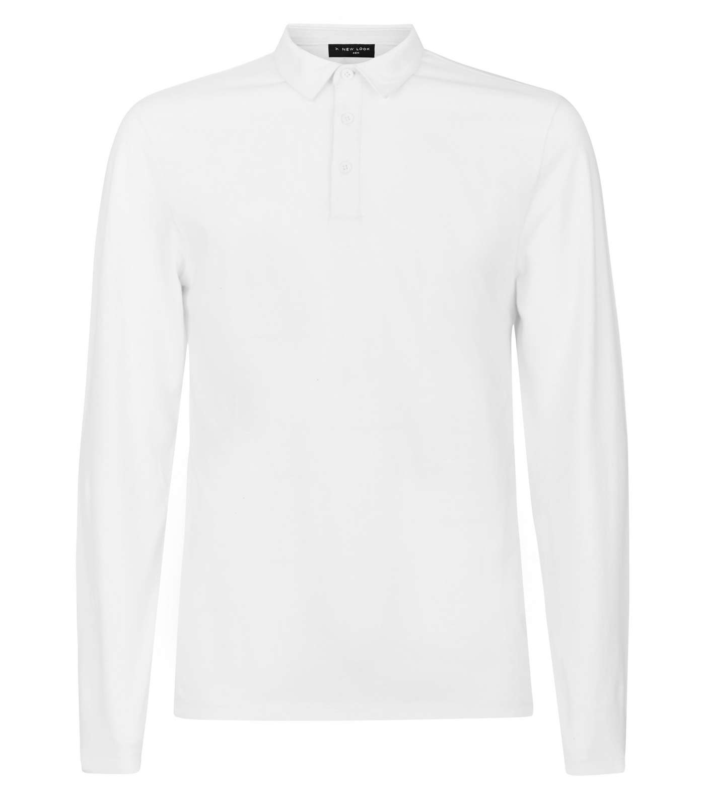 White Muscle Fit Long Sleeve Polo Shirt Image 4