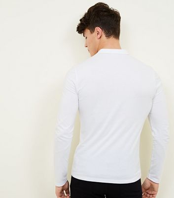 White Muscle Fit Long Sleeve Polo Shirt New Look