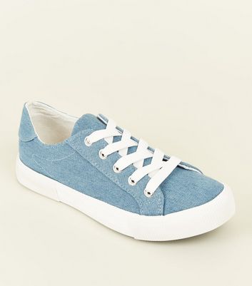 Blue Denim Lace Up Chunky Trainers 