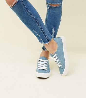 Blue Denim Lace Up Chunky Trainers 