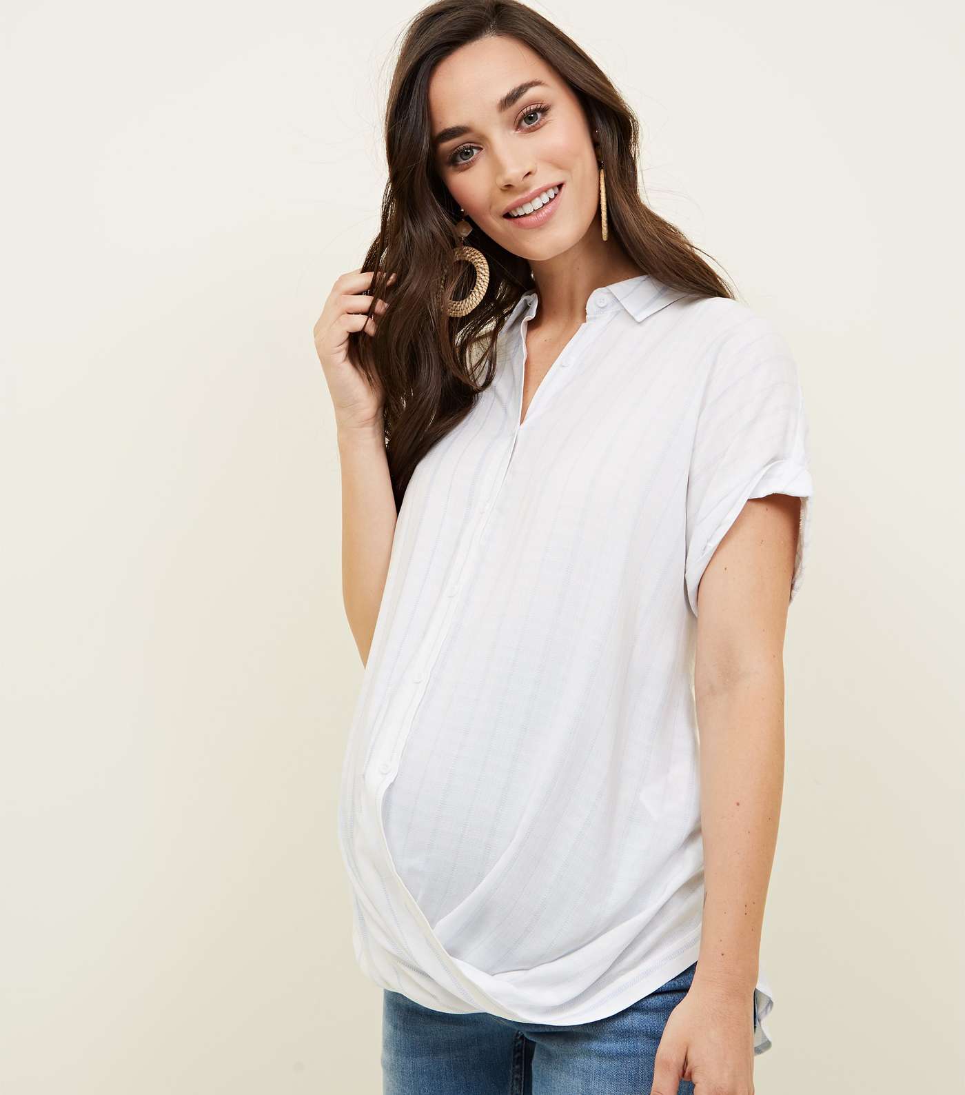 Maternity White Stripe Twist Front Shirt