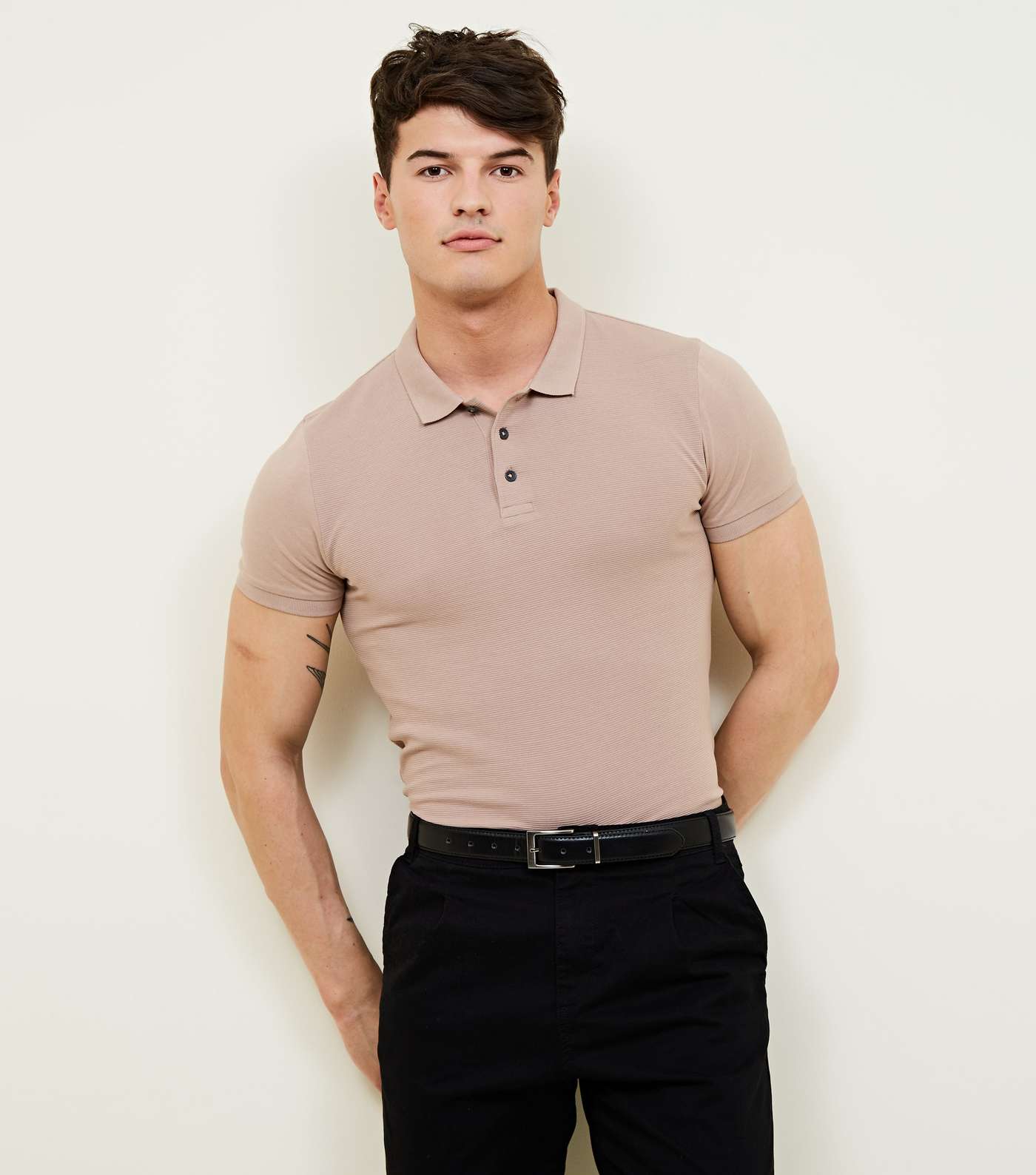 Deep Pink Muscle Fit Textured Polo Shirt