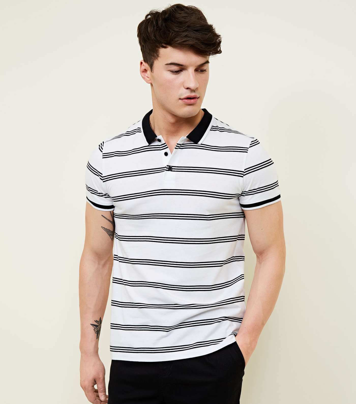 White Fine Stripe Polo Shirt