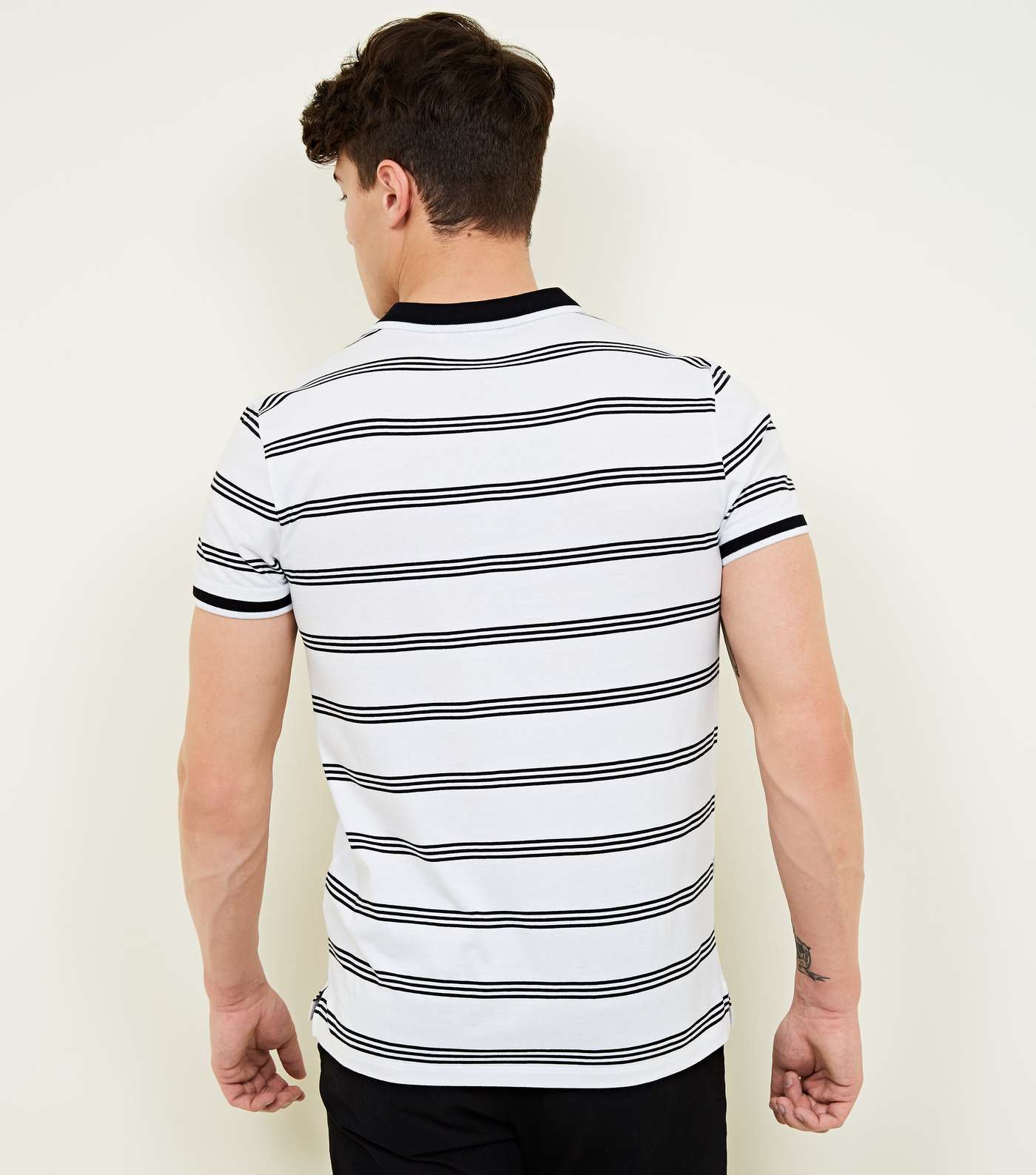 White Fine Stripe Polo Shirt Image 3