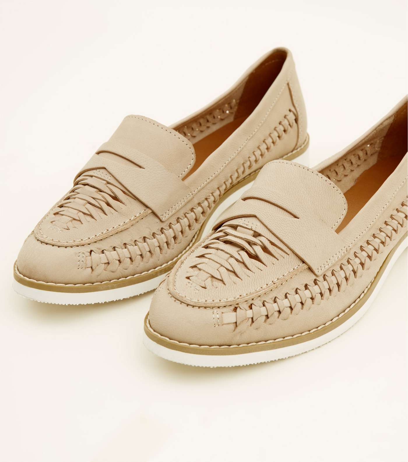 Nude Woven Leather Penny Loafers Image 3