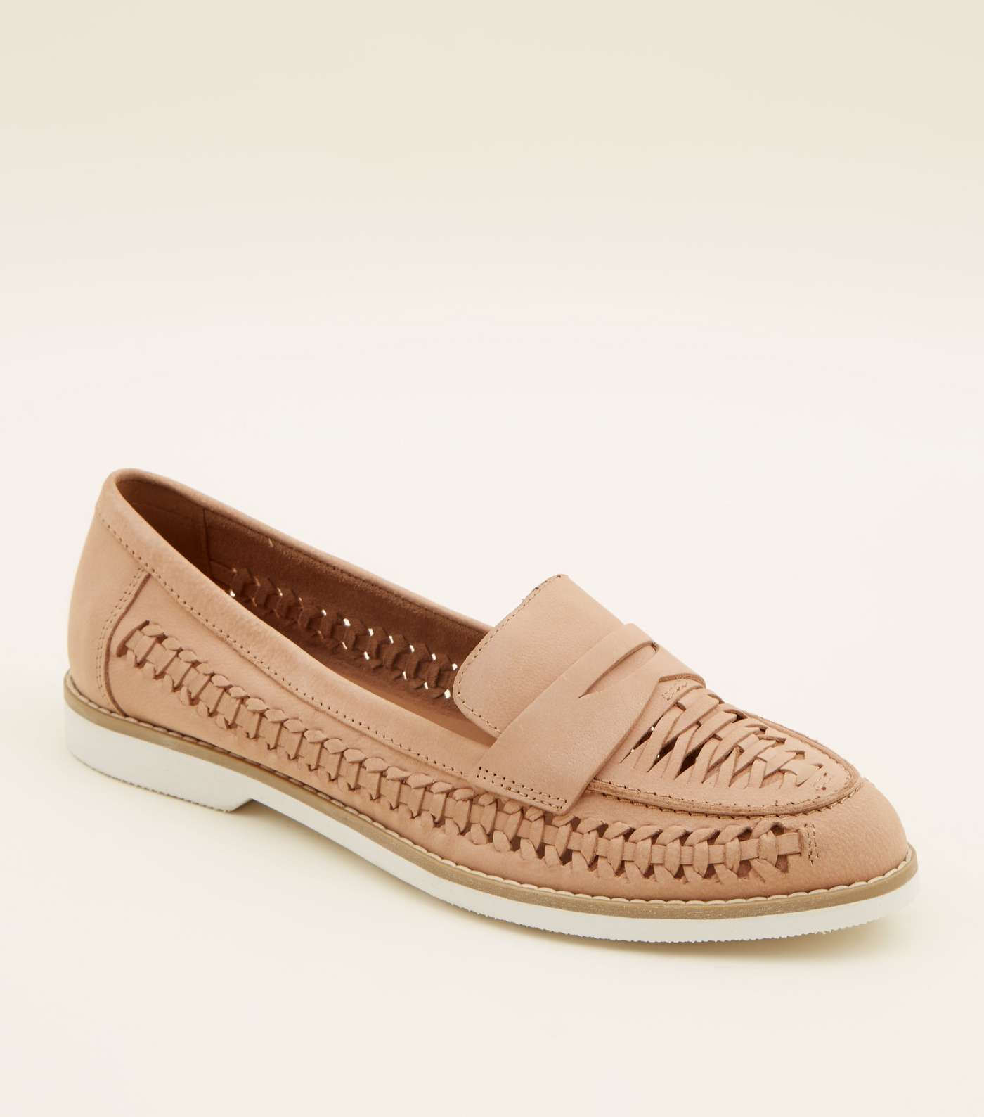 Pink Woven Leather Penny Loafers