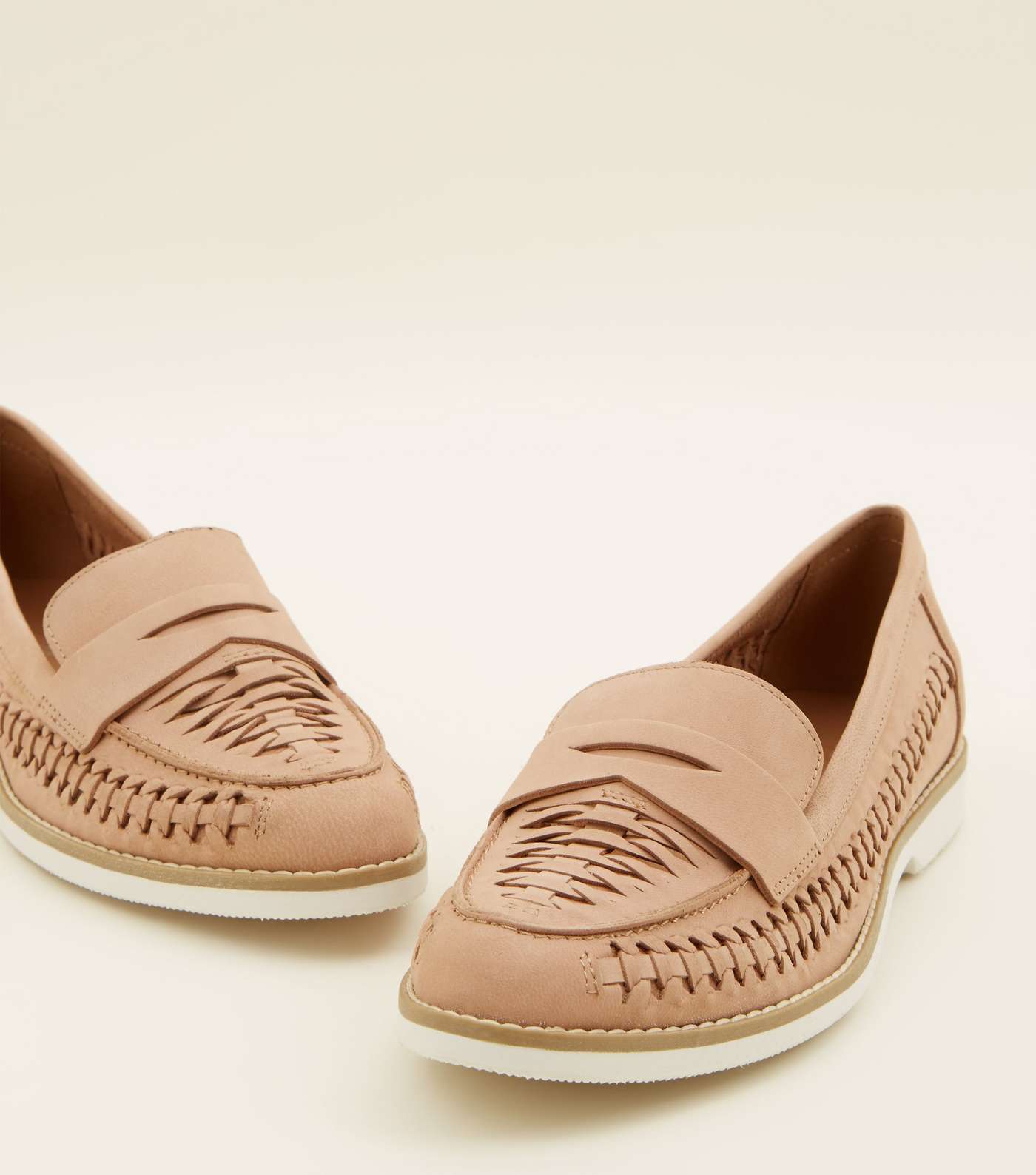 Pink Woven Leather Penny Loafers Image 3