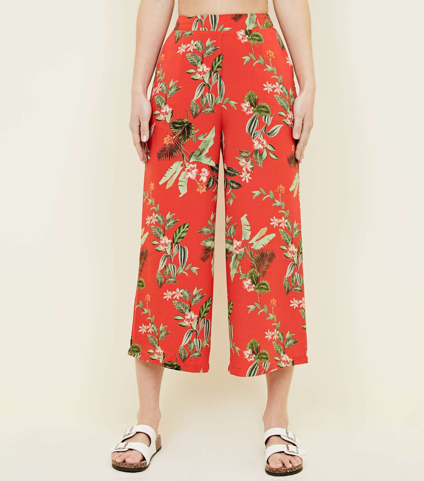 Red Tropical Cropped Trousers  Image 2