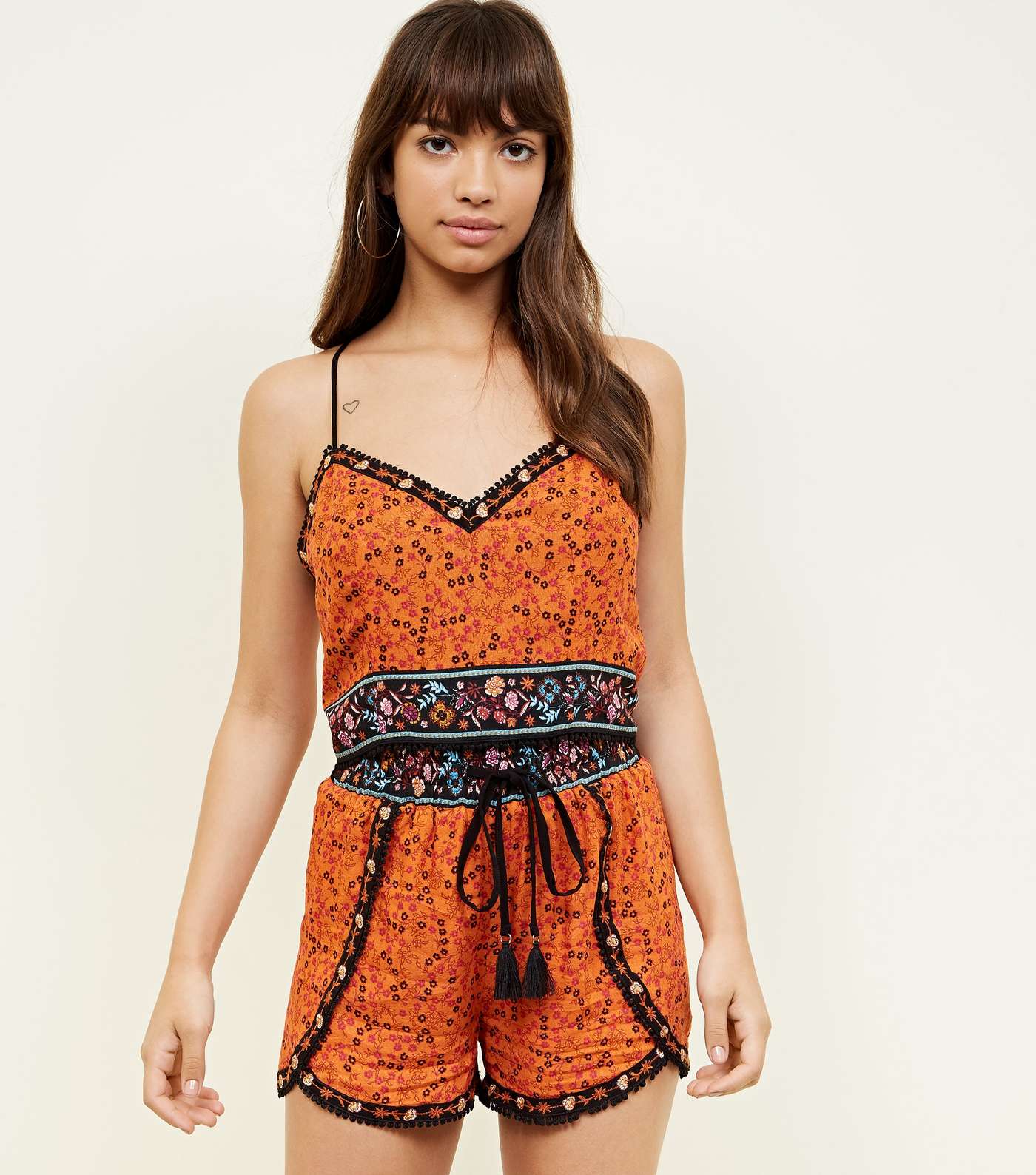 Rust Ditsy Floral Embroidered Shorts