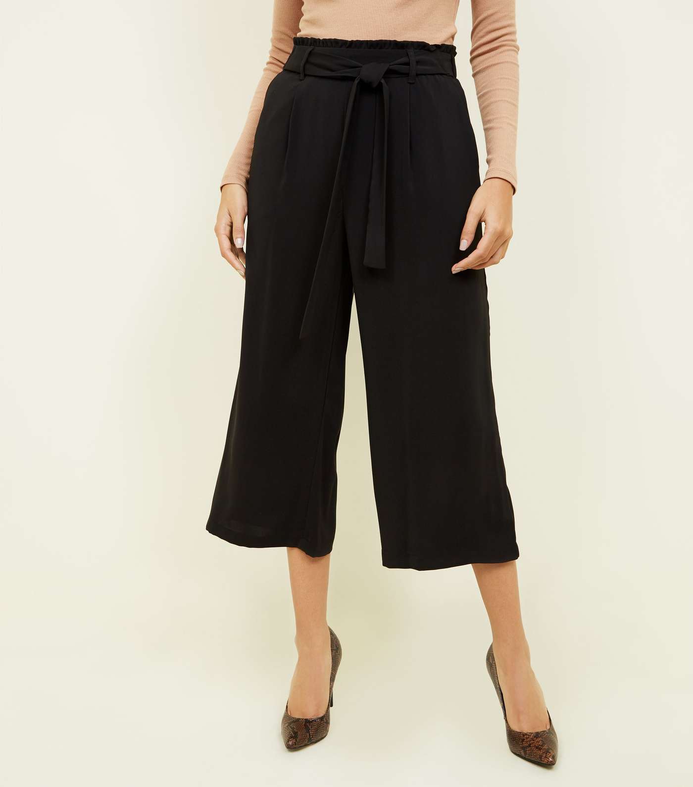 Black Tie Waist Cropped Trousers Image 2