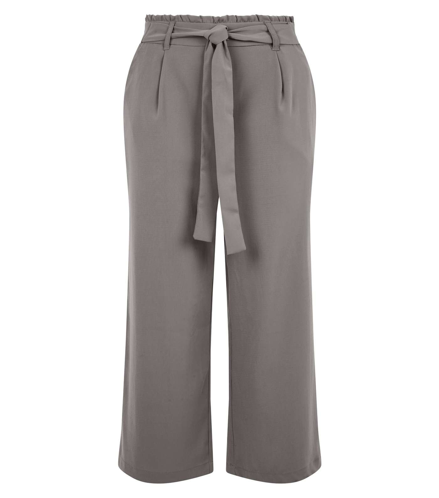 Grey Tie Waist Cropped Trousers Image 4