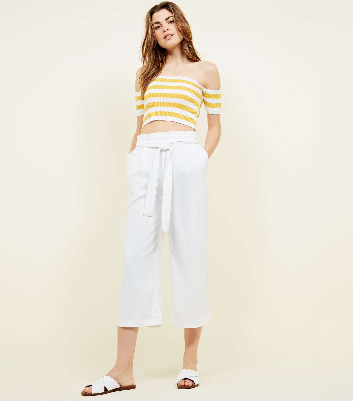White Tie Waist Cropped Trousers