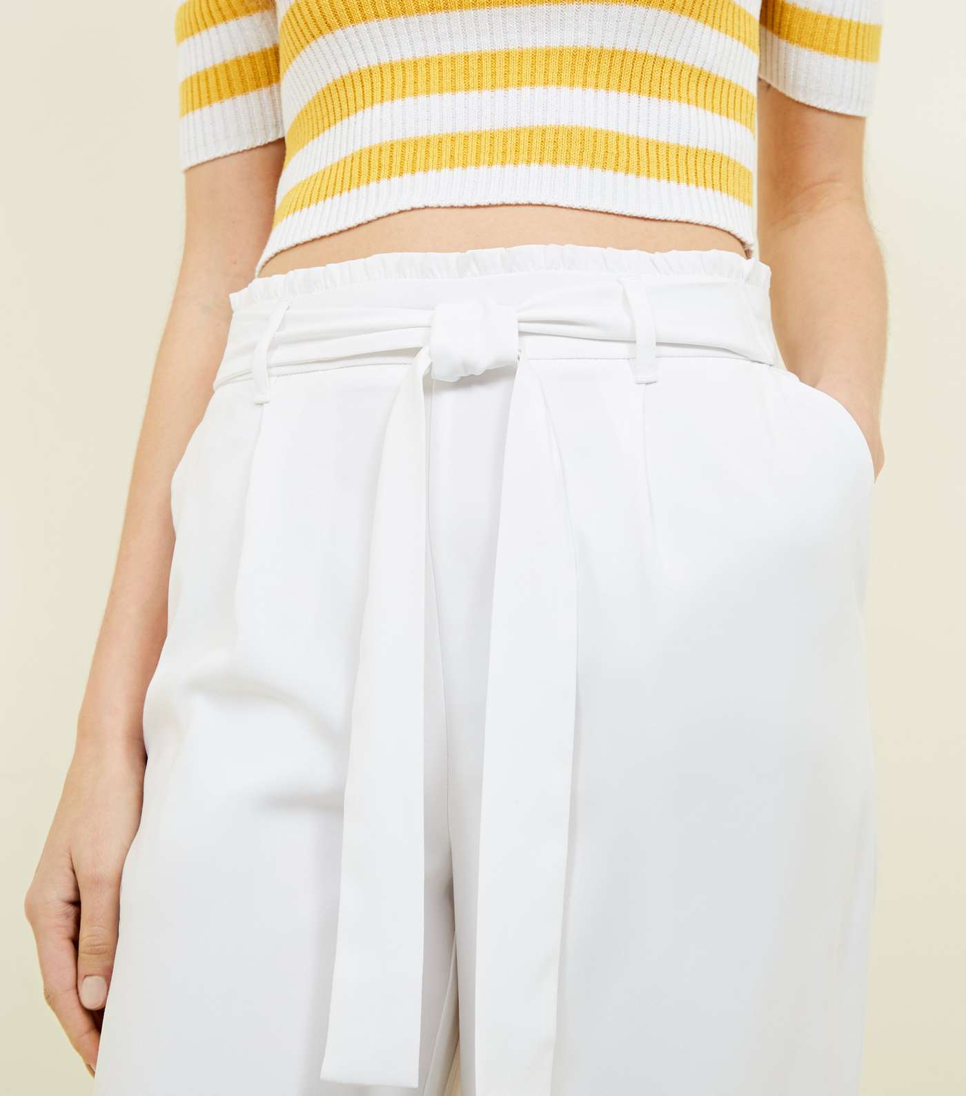 White Tie Waist Cropped Trousers Image 5