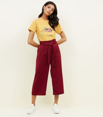 Burgundy cropped clearance trousers