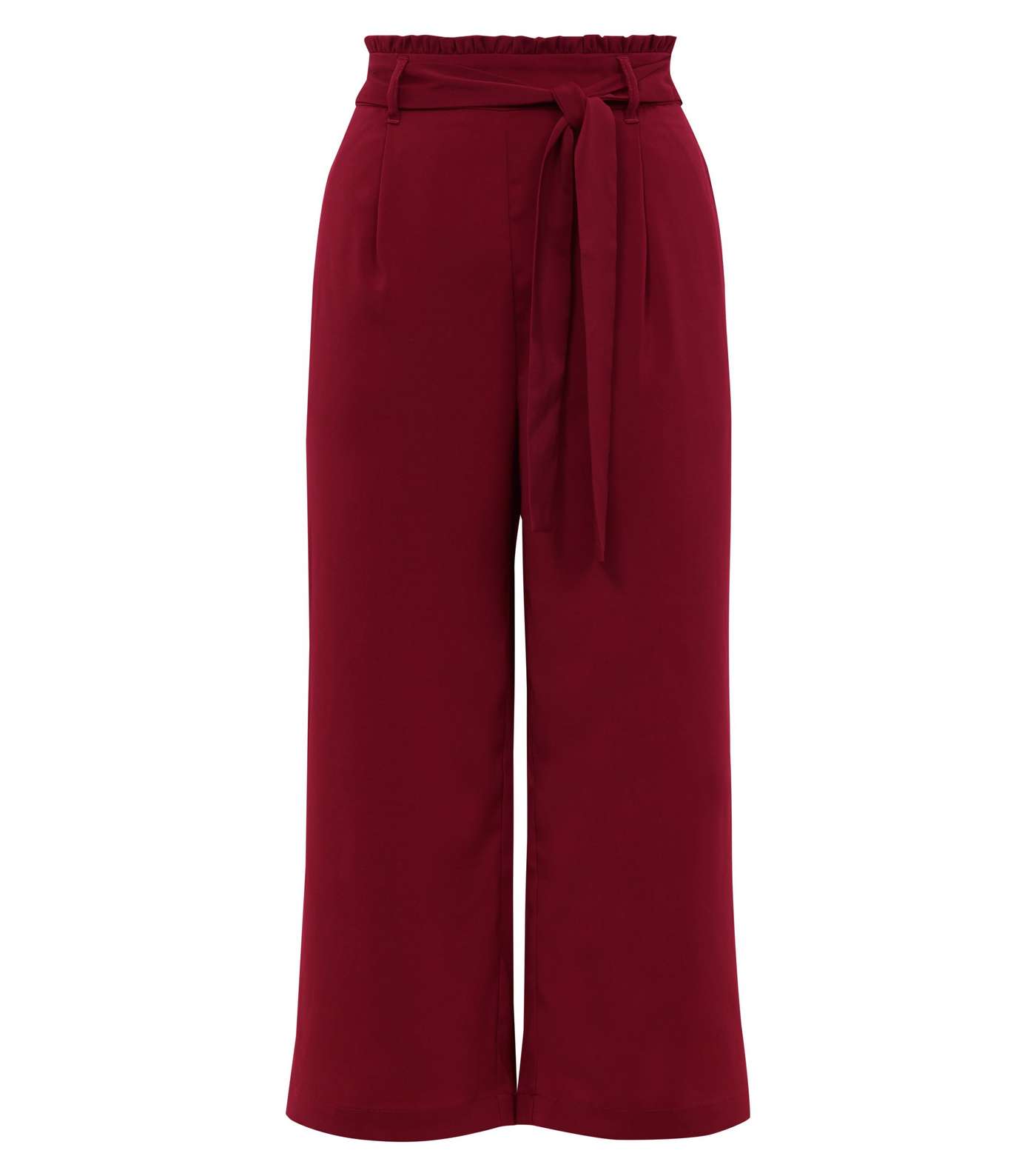 Burgundy Tie Waist Cropped Trousers Image 4