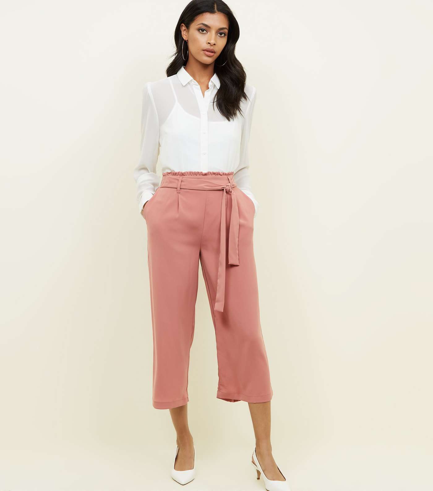 Coral Tie Waist Cropped Trousers